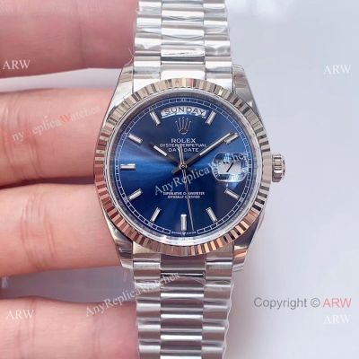 Swiss 3255 Rolex Day Date 36mm Watch Stainless Steel President Blue Dial